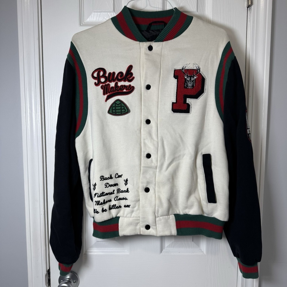 Parish Buck Makers Men's Sz Large Lettermen Style Jacket Red Green White
